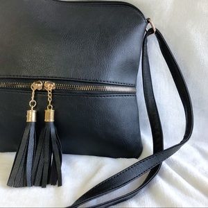 Black Crossbody Purse with Tassel Zipper Accents